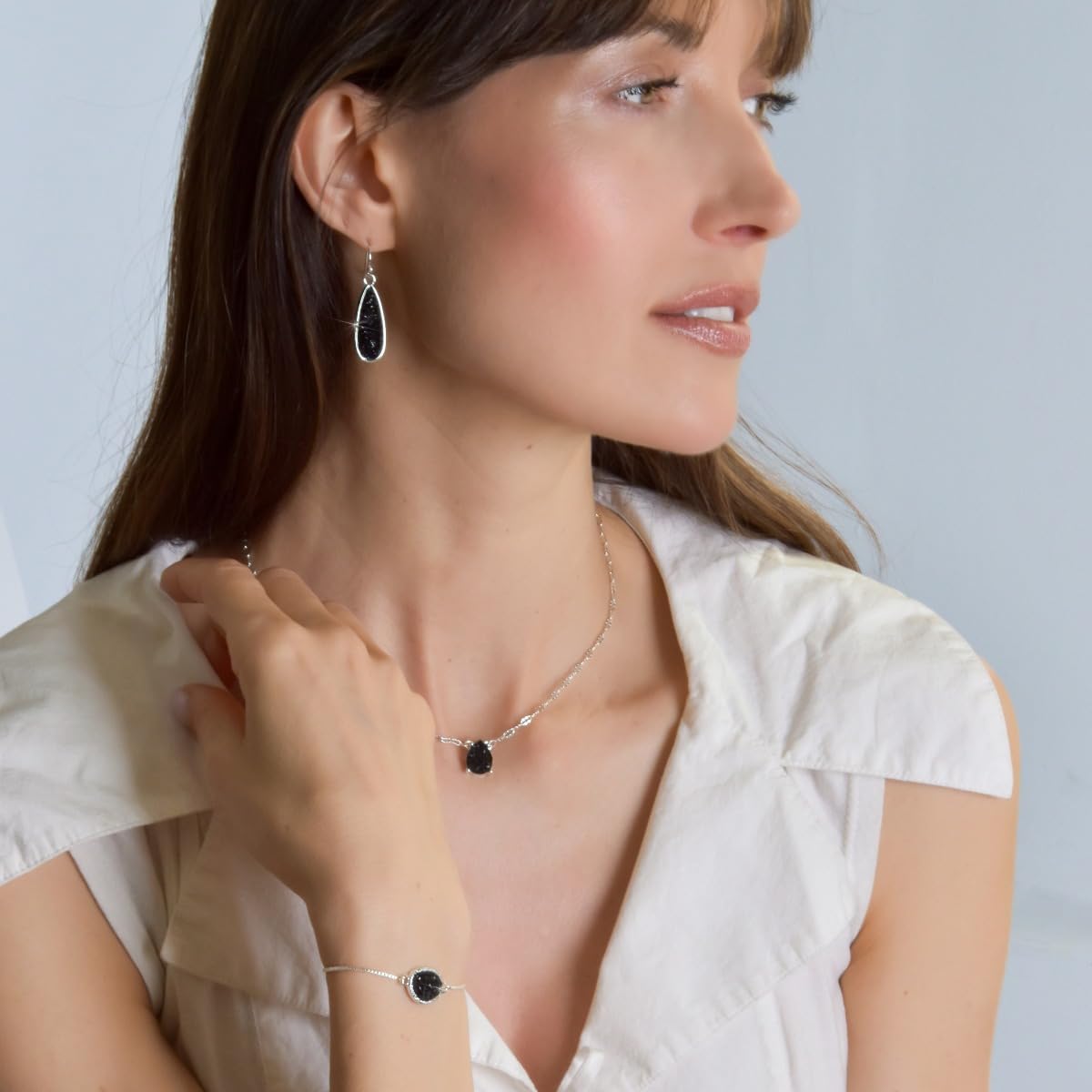 Black and Silver Tone Earrings for Women - Black Dangle Earrings for Women, Simulated Druzy Hanging Teardrop Dangles, Bohemian Silver Tone Sparkly Boho Long Tear Drops, Elegant Dangling Dangly Drop