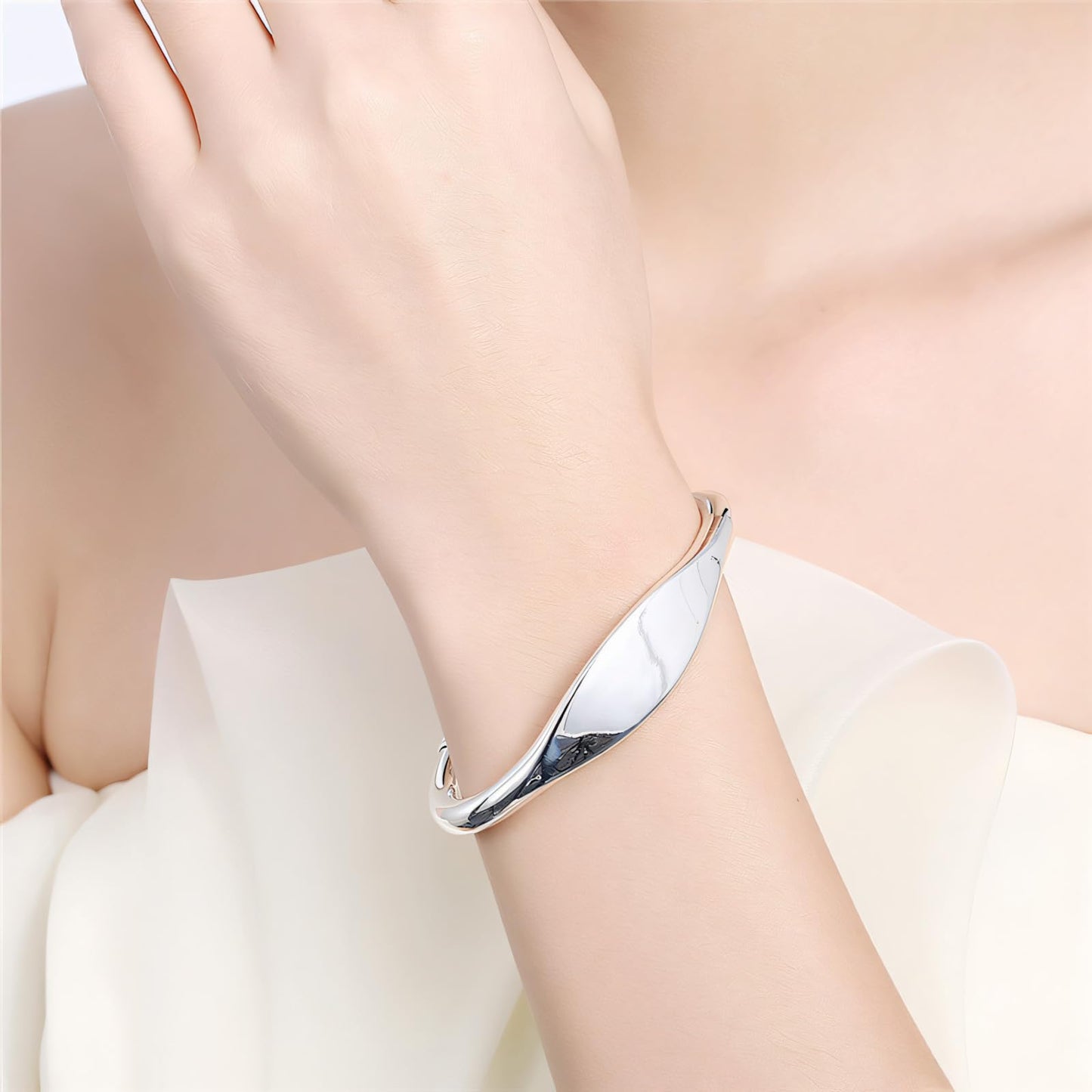 925 Sterling Silver Bangle Bracelets Fahion Open Adjustable Wide Cuff Bracelet for Women Teen Girls Minimalist Unisex Cuff Bracelet High Polish Irregular Cuff Bangles Stackable Bracelet for Men Women