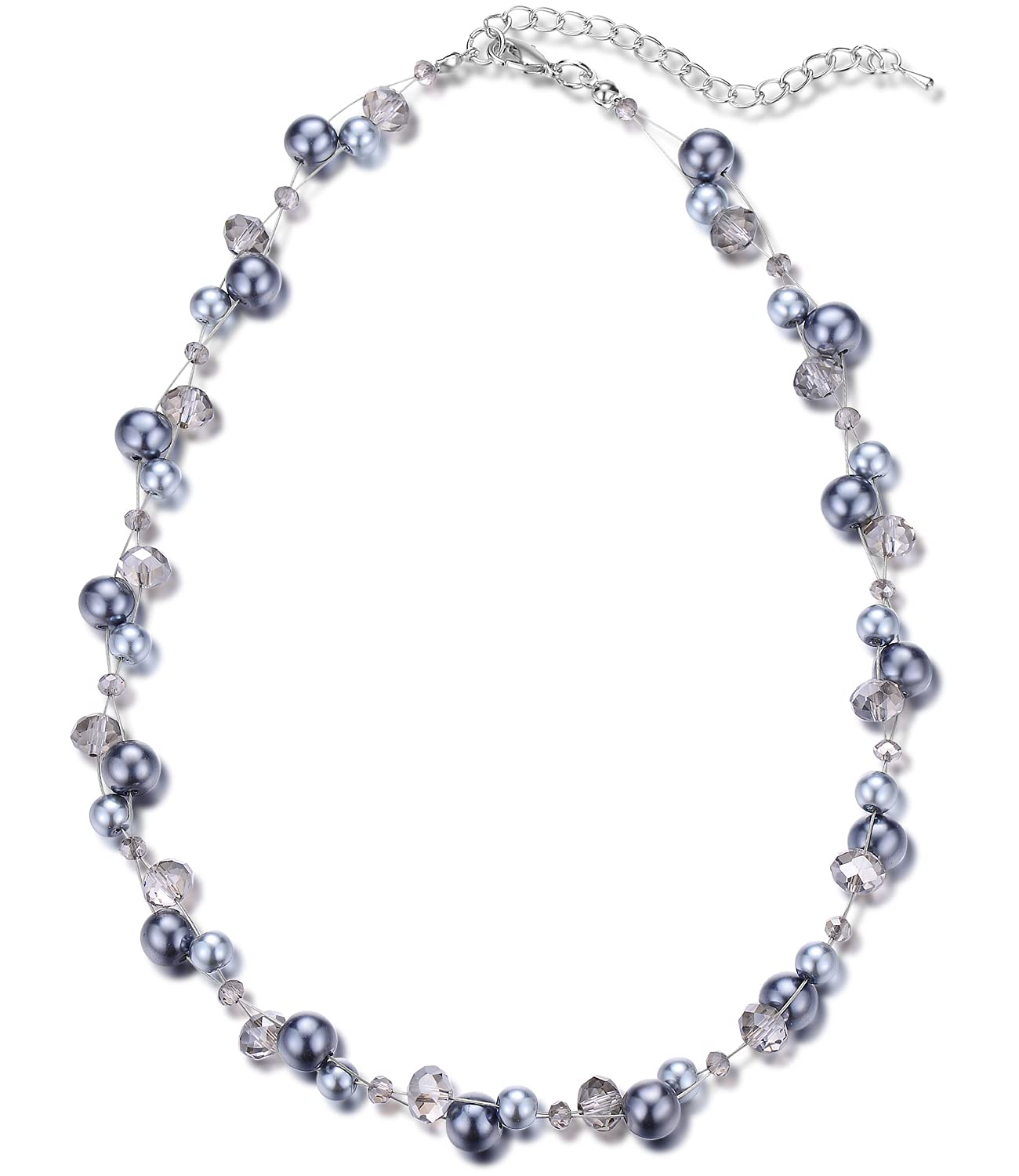 Short Beaded Turquoise Necklace For Women - Fashion Jewelry with Pearl and Crystal Bead, Birthday Gifts For Women (27-Grey)