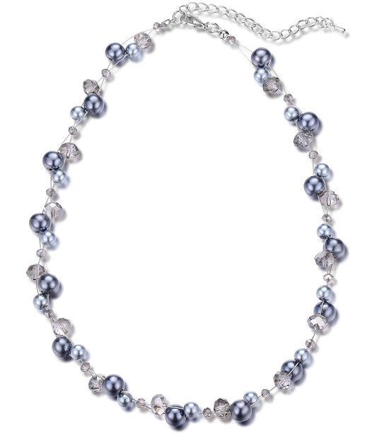 Short Beaded Turquoise Necklace For Women - Fashion Jewelry with Pearl and Crystal Bead, Birthday Gifts For Women (27-Grey)