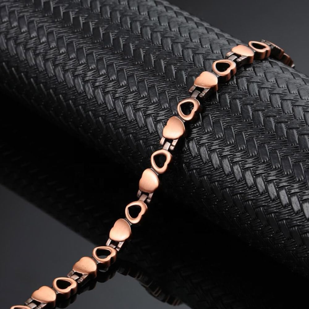 Copper Bracelet for Women, 99.99% Pure Copper Megneetic Bangle Arthritis, Effective Neodymium Lympunclog, Titanium Steel Heart Crystal Bracelets, Pulsera de Cobre para Mujer