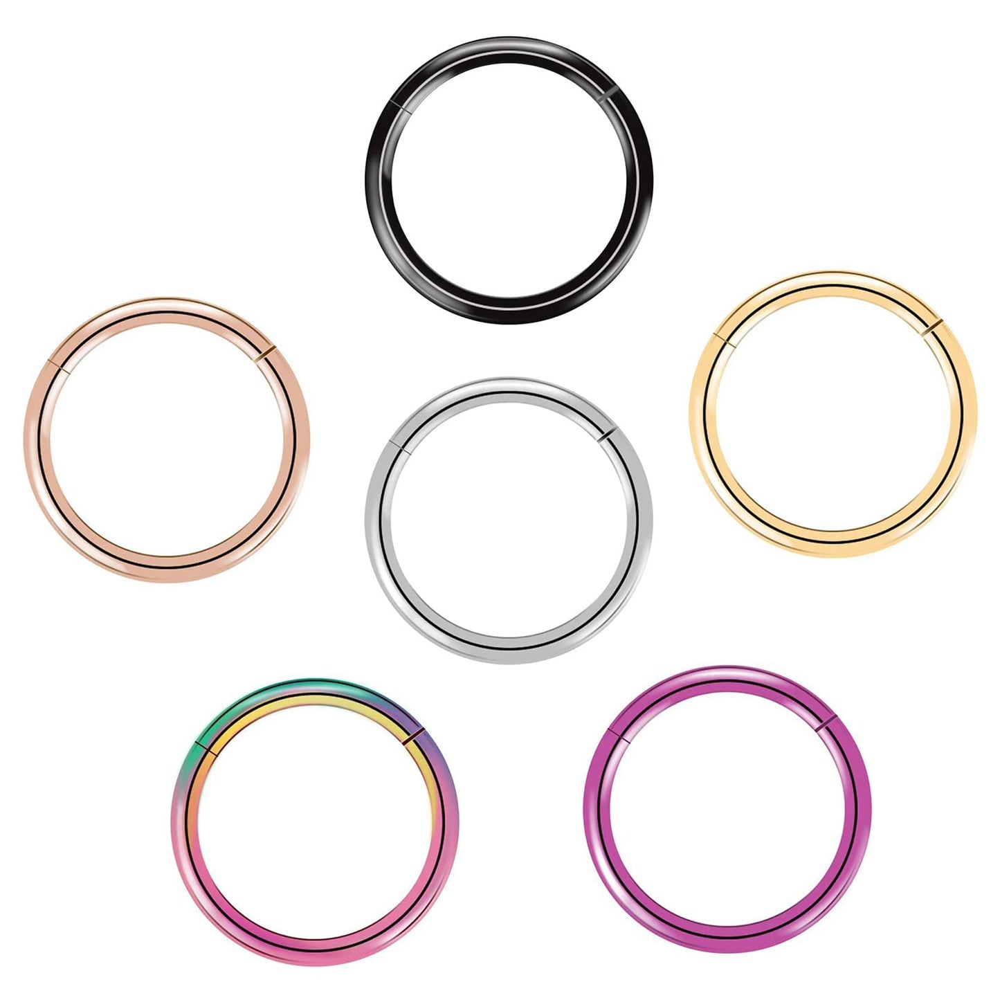 arvinpiercing BOGKU 6pcs G23 Titanium Nose Rings Hoops 20 Gauge 8mm Hypoallergenic Hinged Septum Clicker Segment Rings Cartilage Conch Tragus Helix Rook Earring Body Nose Piercing Hoops