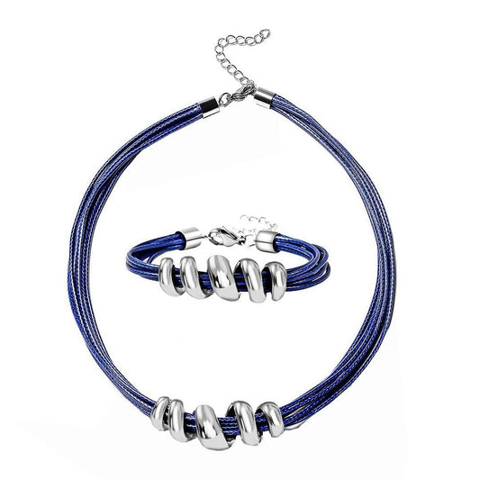 SHOP LC DELIVERING JOY Choker Necklace for Women 16" & Cuff Bracelet 7"- Cord Leather Necklace Set with Adjustable Lobster Claw Boho Jewelry Gifts - Blue