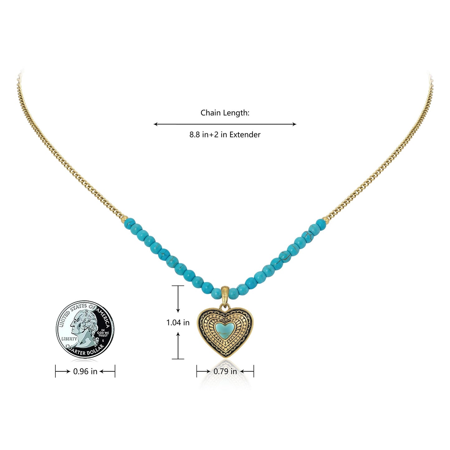Montana West Wrangler Western Pendant Necklace for Women 14k Gold Silver Heart Statement Turquoise Cowgirl Vintage Trendy Fashion Jewelry WNS-2021G-TQ