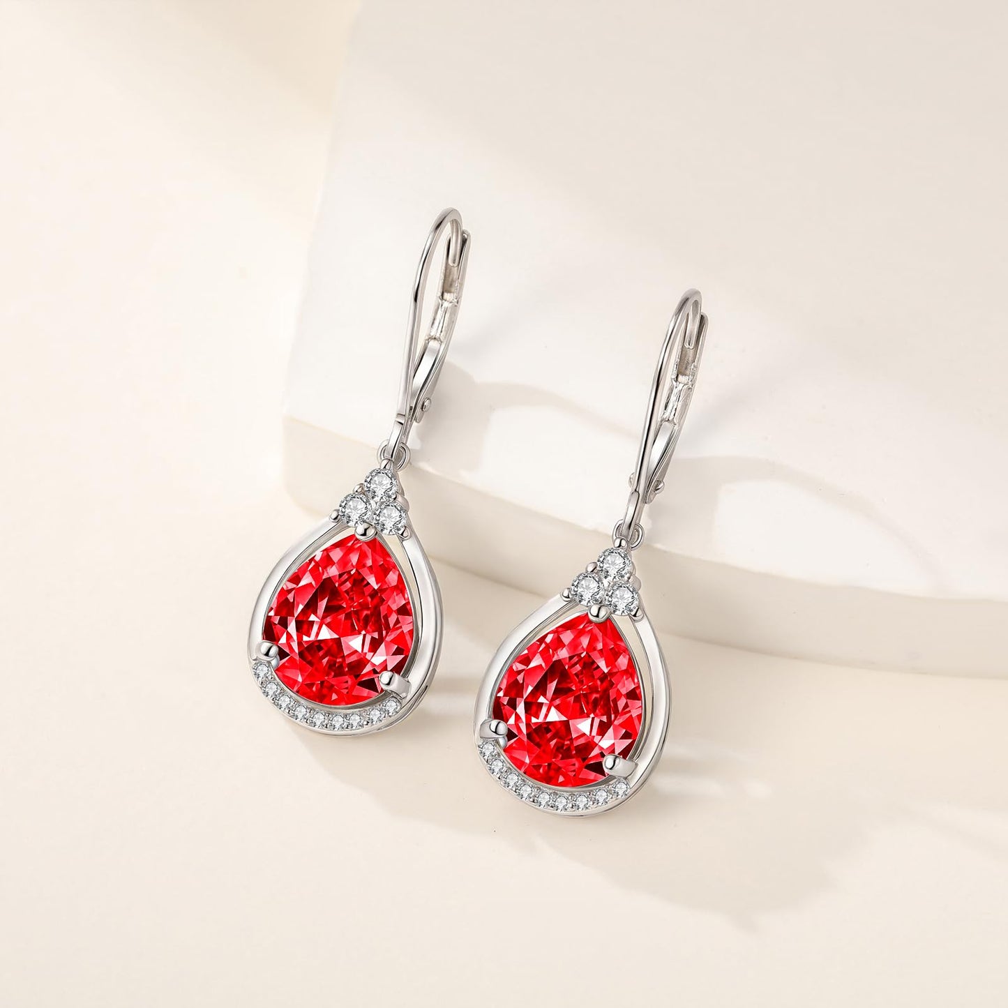 Garnet Earrings Sterling Silver Red Birthstone Earrings AAAAA Cubic Zirconia Teardrop Dangles Jewelry Christmas Gifts for Women