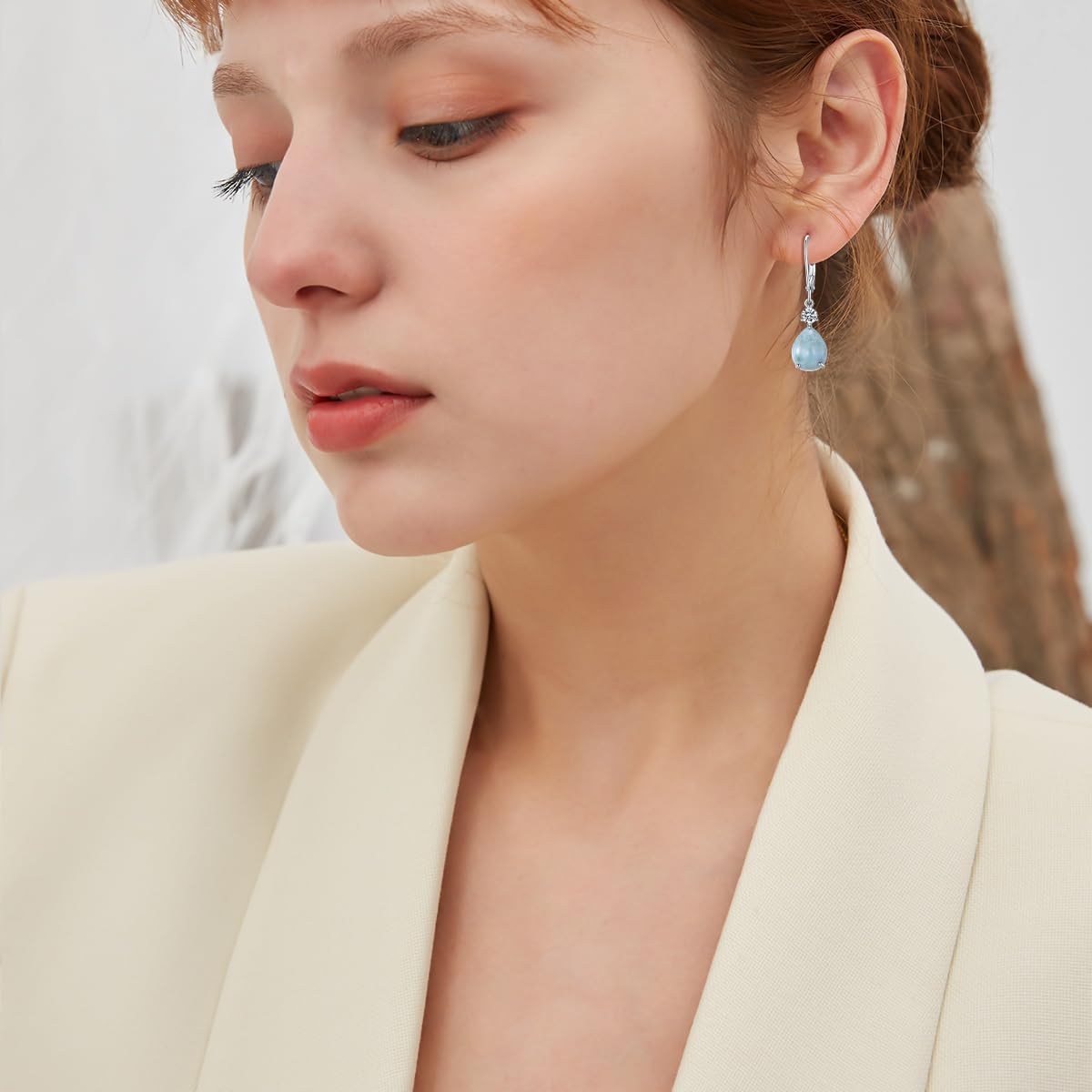 Larimar Earrings 925 Sterling Silver Teardrop Leverback Earrings Blue Stone Dangle Dangling Earrings Larimar Jewelry Gift for Women