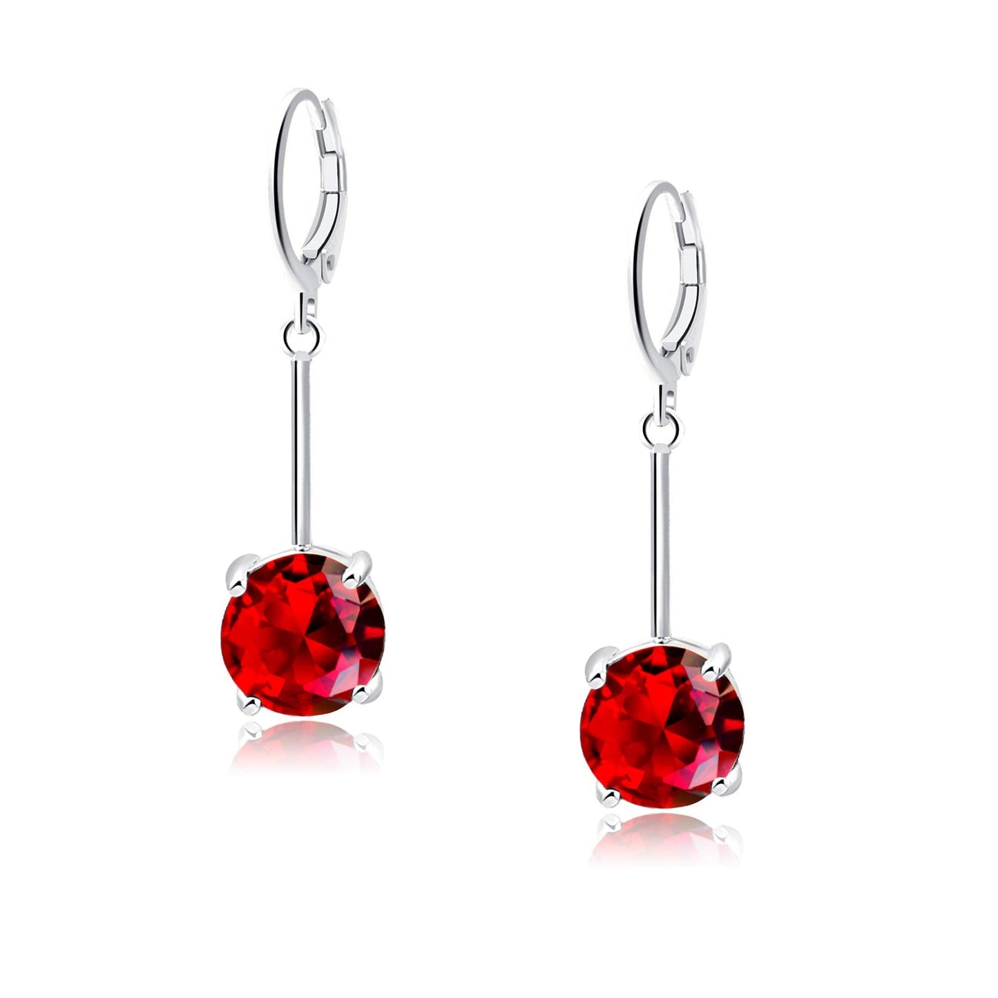 VONSSY Gemstone Drop Dangle Earrings | Platinum /Gold Plated Leverback Crystal Cubic Zirconia Hanging Red /Pink/Blue Earrings (Ruby Red-Platinum)