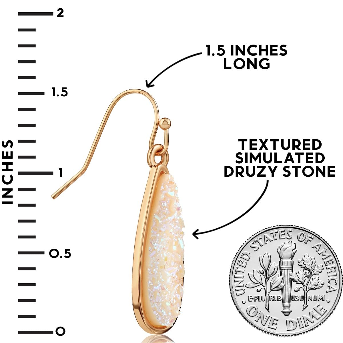 Simulated Druzy Drop Dangles - Gold Tone Sparkly Long Teardrop Dangly Earrings for Women, Gold Tone - White Created Opal
