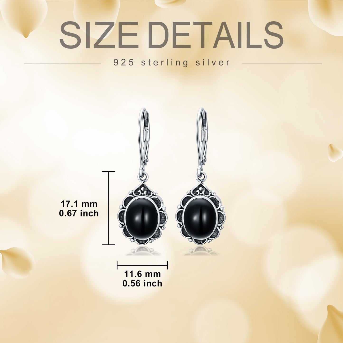 Black Onyx Earrings 925 Sterling Silver Vintage Leverback Dangle Drop Earrings for Women