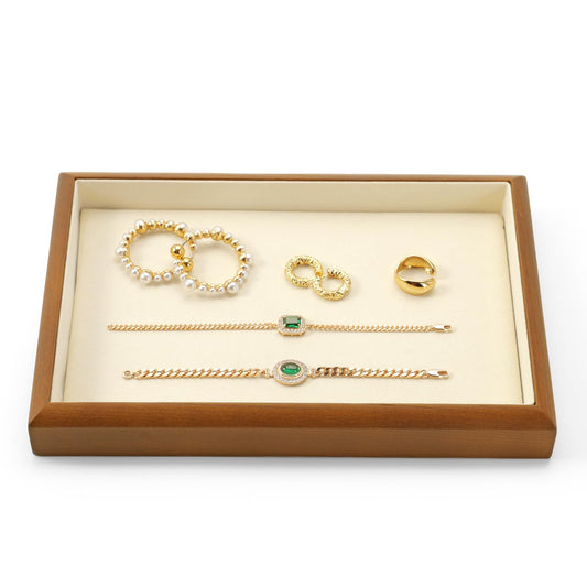 Oirlv Solid Wood Stackable Jewelry Organizer Tray Jewelry Drawer Organizer(Creamy-white)