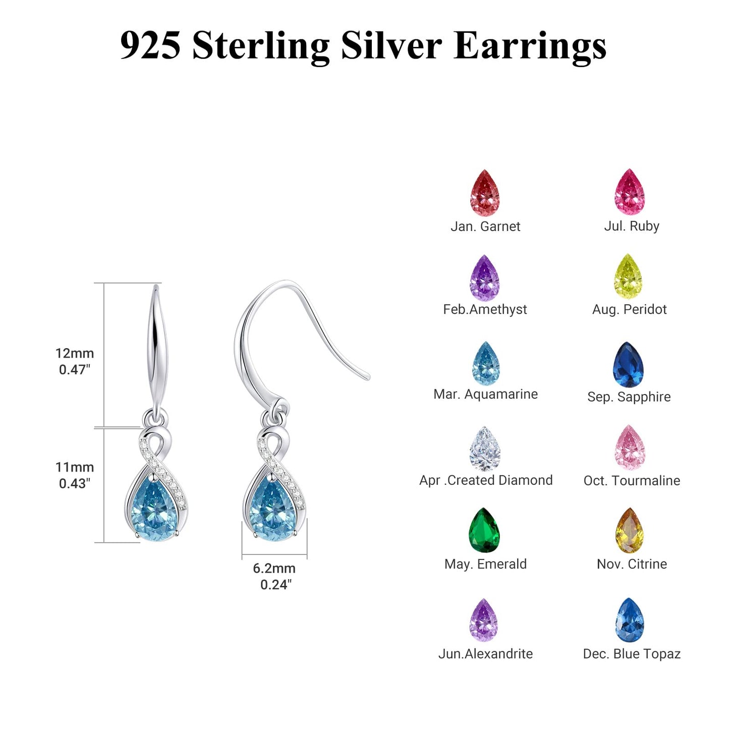 Infinity Birthstone Earrings 18K White Gold Plated 925 Sterling Silver Teardrop Infinity Drop Dangle Earrings March Birthstone Jewelry Birthday Gifts for Women Her Mother Wife