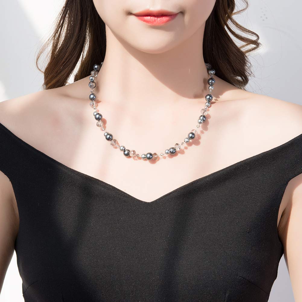 Short Beaded Turquoise Necklace For Women - Fashion Jewelry with Pearl and Crystal Bead, Birthday Gifts For Women (27-Grey)
