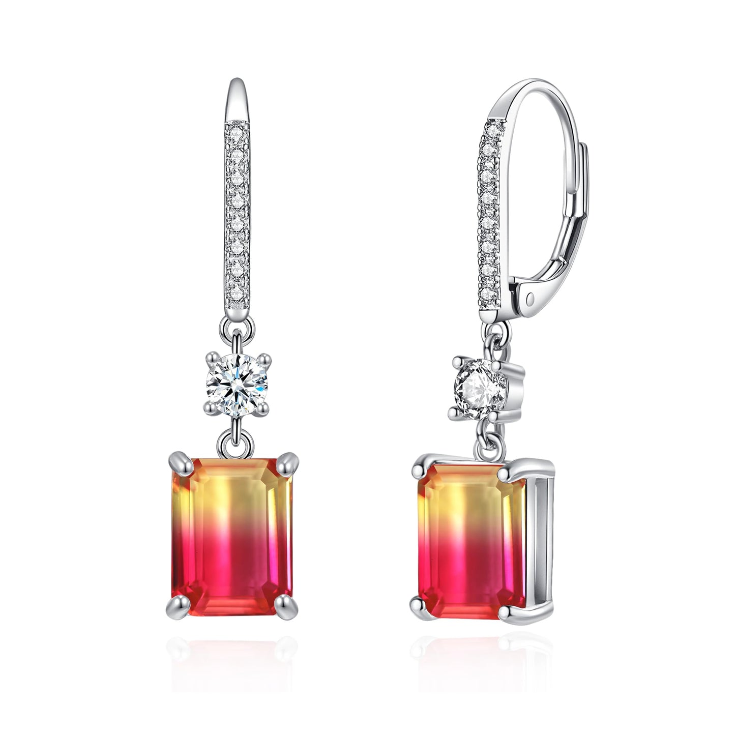 CiNily Leverback Earrings for Women Dangle Drop Earrings Hypoallergenic, 14K White Gold Plated Red and Yellow Cubic Zircon Earrings Maple Leaf Color Diamond Fall Jewelry for Thanksgivings