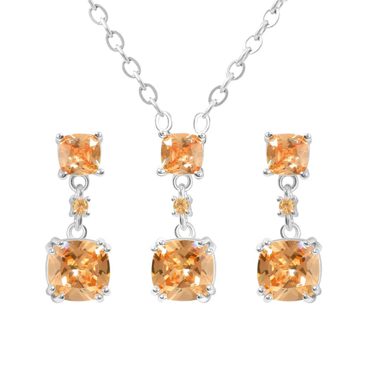 TaYolnFaSo Champagne Cubic Zirconia Jewelry Sets for Women White Gold Plated Cushion-Cut Necklace Earring Set Champagne Jewelry Birthday Gifts for Mother