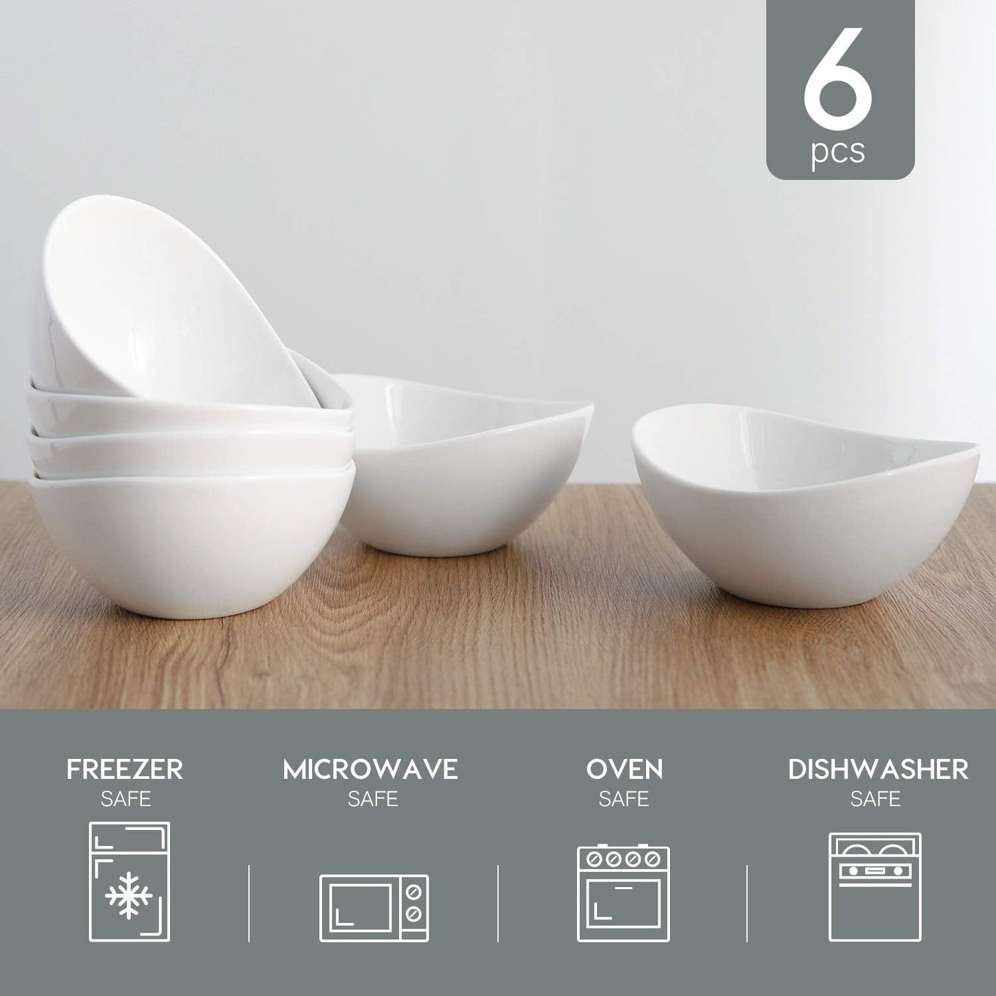 Samsle Porcelain Small Serving Bowls, 10 Ounce Dessert Bowls for Ice Cream Snacks Appetizer Candy Dishes, Dishwasher Safe Durable Ceramic White Bowl for Party, Set of 6