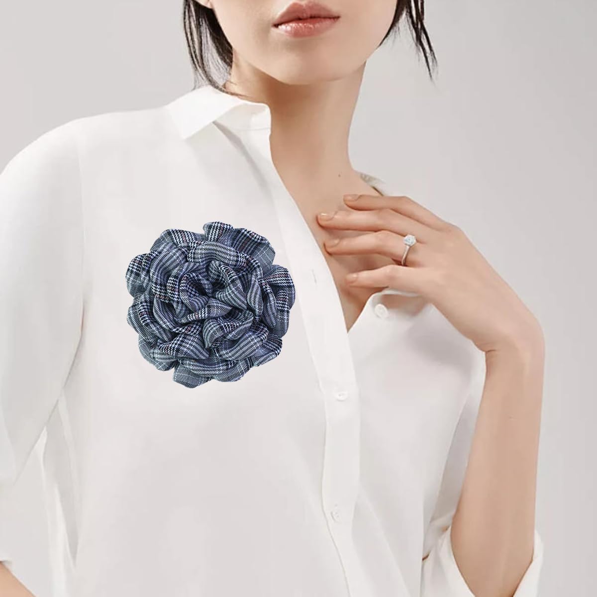 Elegant Large Cloth Flower Brooches Big Camellia Flower Pin for Women Dainty Cloth Fabric Rose Brooches Dress Skirt Scarf Hat Pins Clothing Decoration Accessories (Dark blue B)