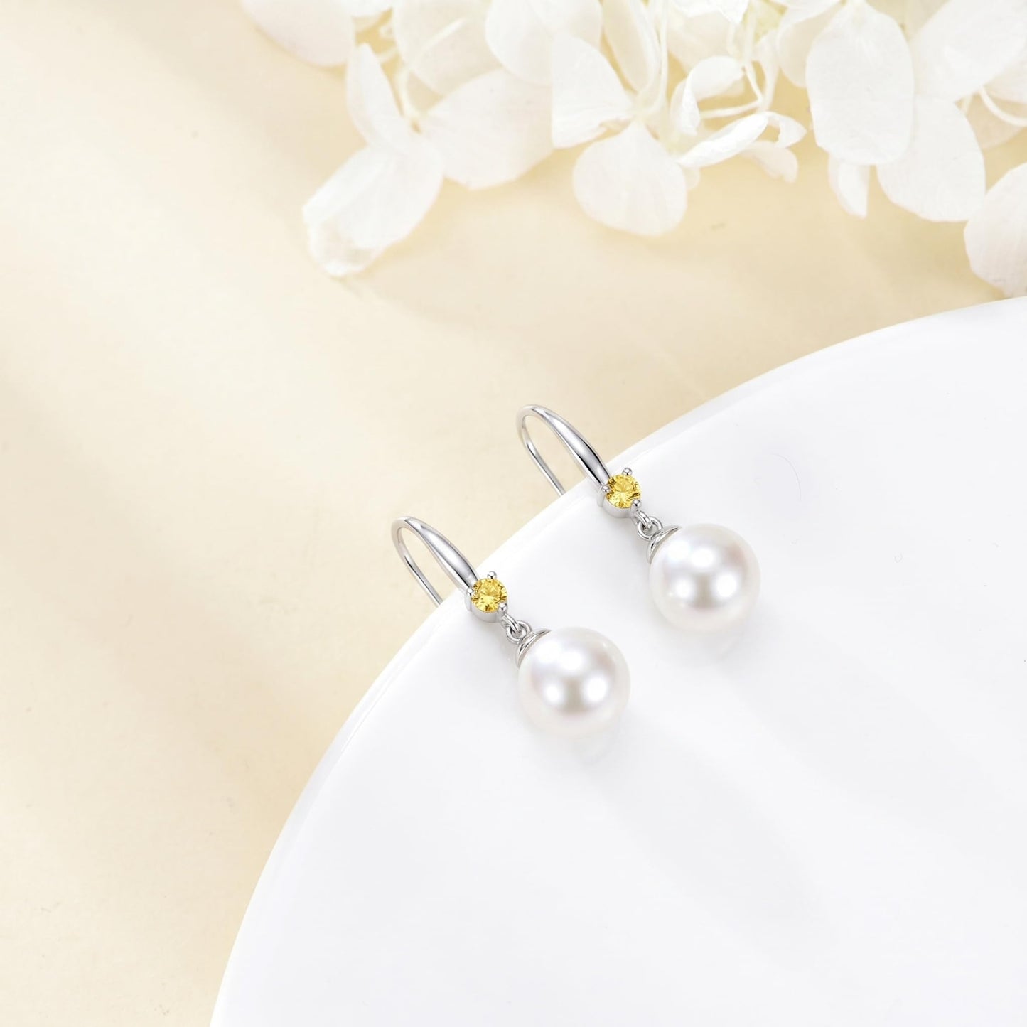 925 Sterling Silver Pearl Leverback Earrings Dangle Drop Birthstone Jewelry Gifts for Women (White Pearl-November)