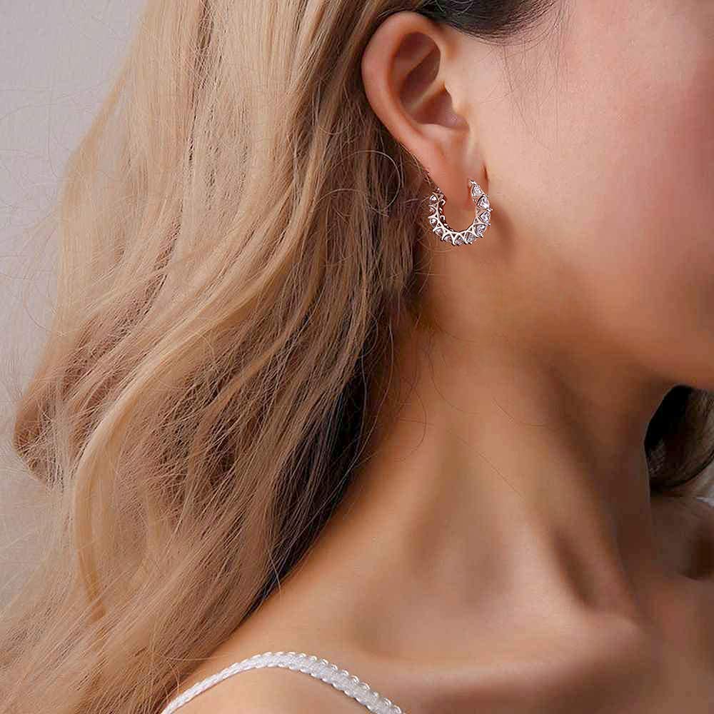 Allencoco Cubic Zirconia Huggie Hoop Earrings - Jewelry For Women, 14K Gold, 925 Sterling Silver Post Hypoallergenic (White Gold CZ Hoop 19mm)