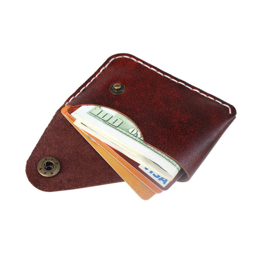 YAN TA HANDMADE Leather Card Case Wallet with Money Clip Minimalist Simple Thin and Large Capacity Front Pocket Card Holder (maroon)