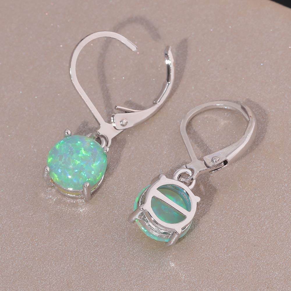 CiNily Green Opal Dangle Drop Earrings, Leverback Earrings for Women Gemstone Rhodium Plated Ear Rings