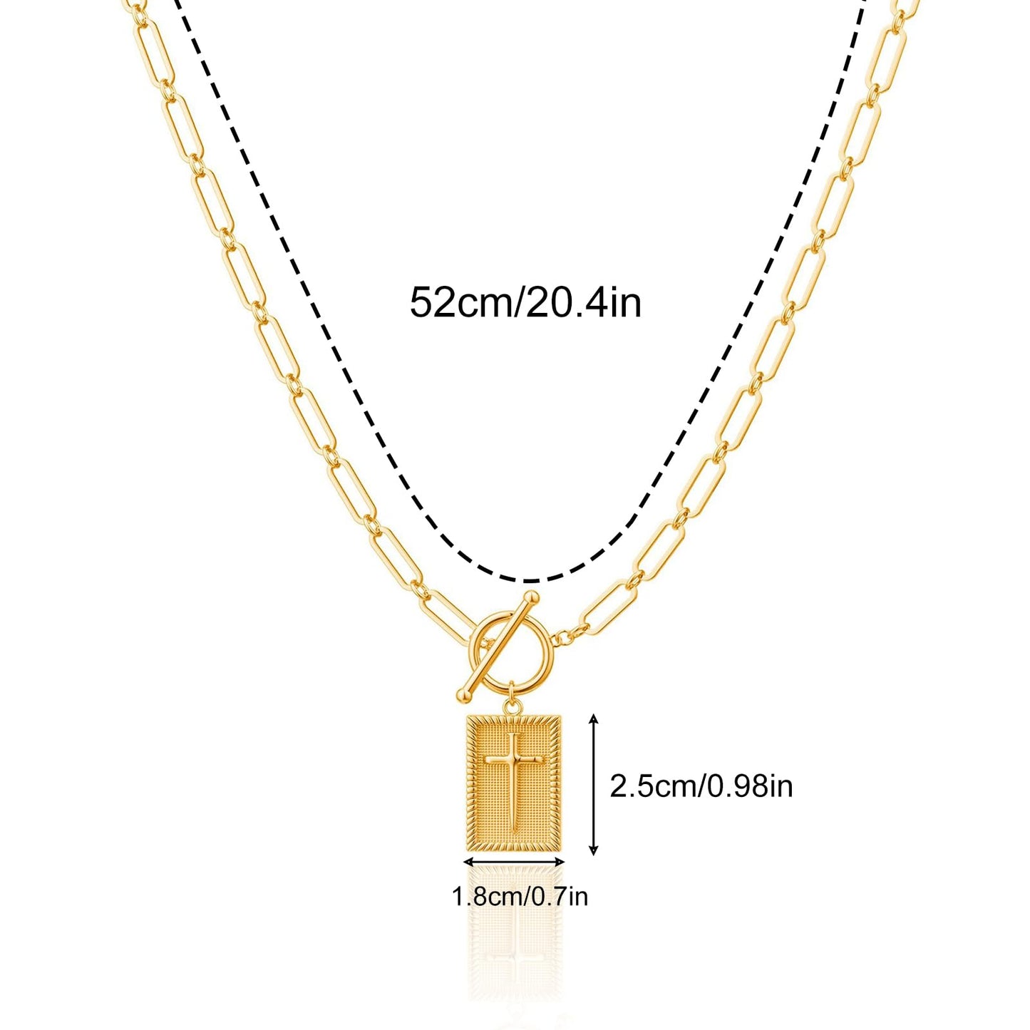 Hclian Gold Cross Pendant Necklace for Women 14K Gold Plated Paperclip Chain Choker with Toggle Clasp, Dainty Religious Statement Jewelry