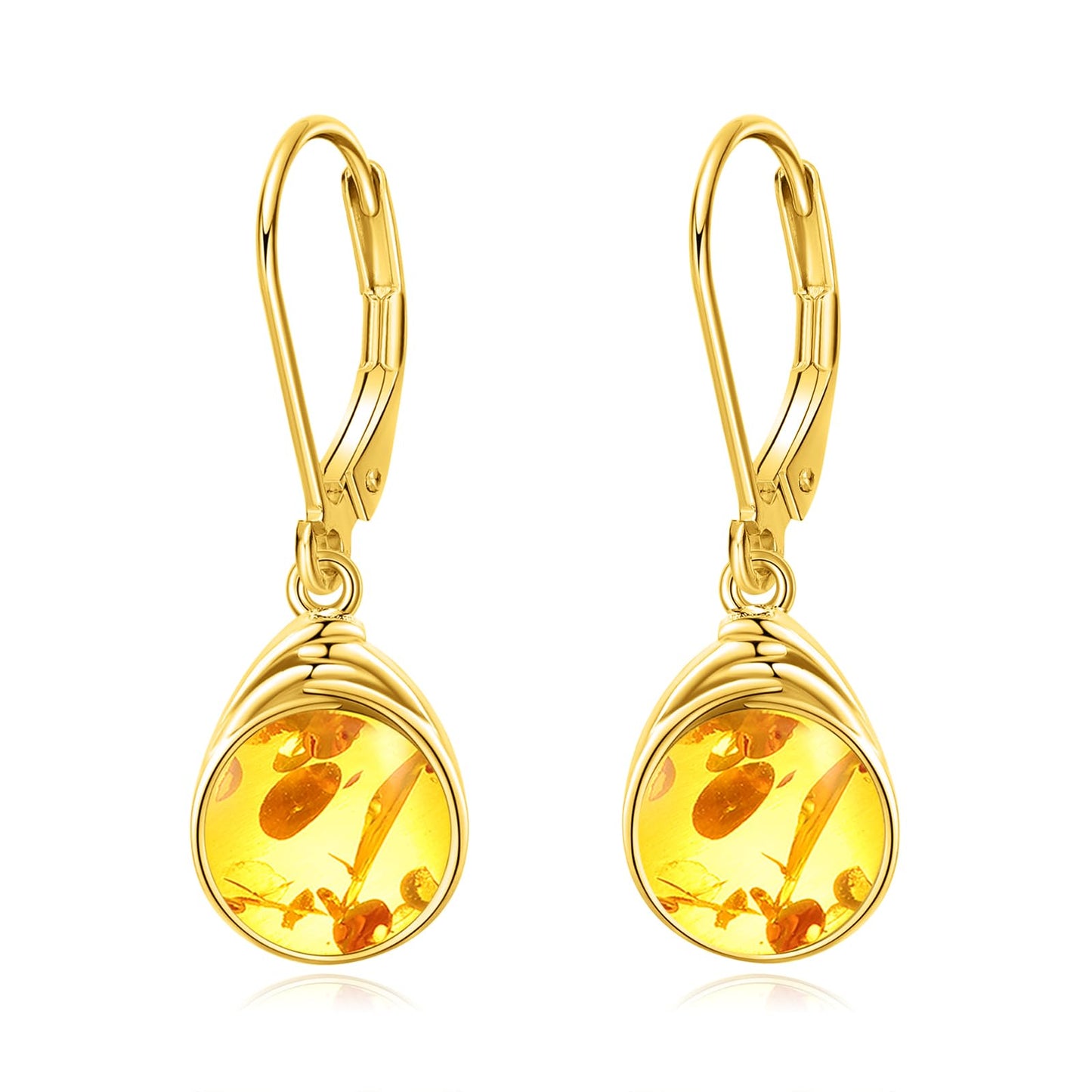 POPLYKE Amber Earrings Gold Plated Dangle for Women 925 Sterling Silver Leverback Earrings Teardrop Amber Jewelry Gifts Christmas Birthday