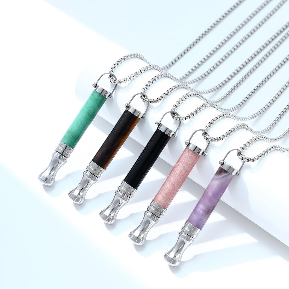 AD ADASTONE Breathing Necklace for Anxiety Relief Breathlink Anti Smoking Necklace Stop Smoking Aids Quit Vaping Tools for Smoking Cessation Fum Vaporless Inhaler for Natural Calm Stress Relief (Green Crystal)