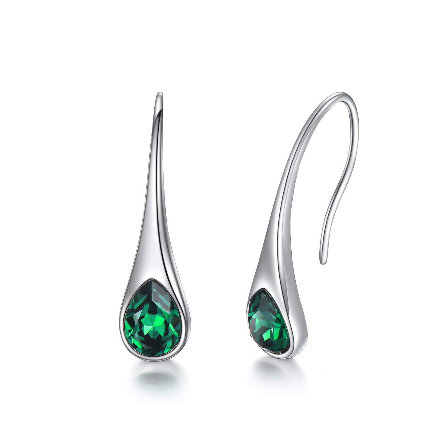 May Birthstone Emerald Earrings Sterling Silver Teardrop Dangle Drop Hook Earrings Women Pull Through Earrings Birthday Mother's Day Jewelry