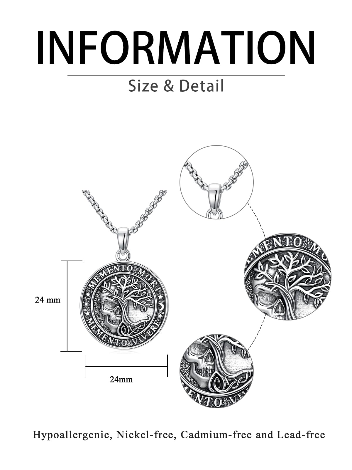 POIUY Memento Mori Necklace for Men Skull Pendant Gothic Tree of Life Hourglass Pendant Gothic Amulet Jewelry Amulet Protection Gift for Him Her