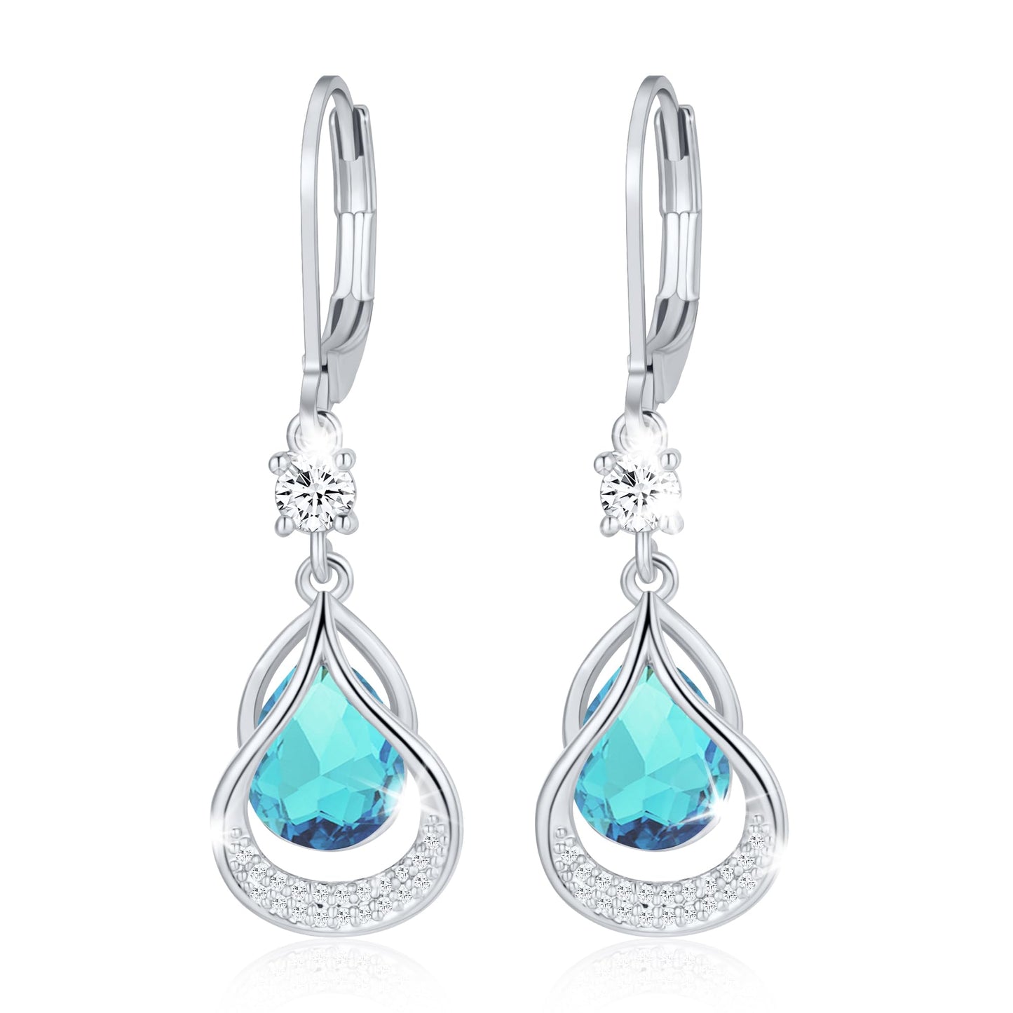 Dangle Trendy Leverback Birthstone Earrings Sliver Plated Teardrop Dangle Earrings Jewelry Christmas Birthday Gifts for Women (Sliver December)