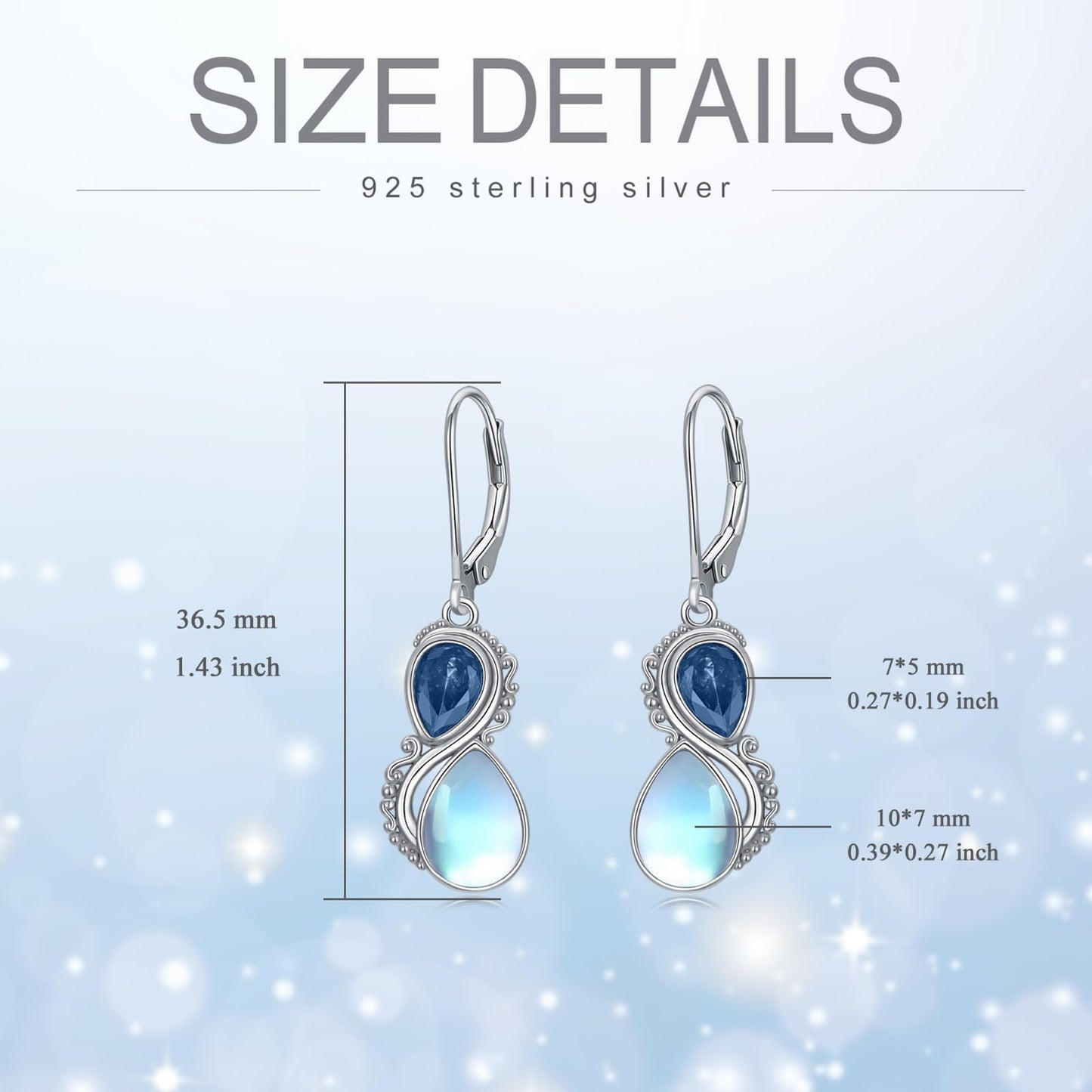 Moonstone Earrings 925 Sterling Silver Vintage Dangle Drop Leverback Earrings with London Blue December Birthstone Jewelry Gifts for Women
