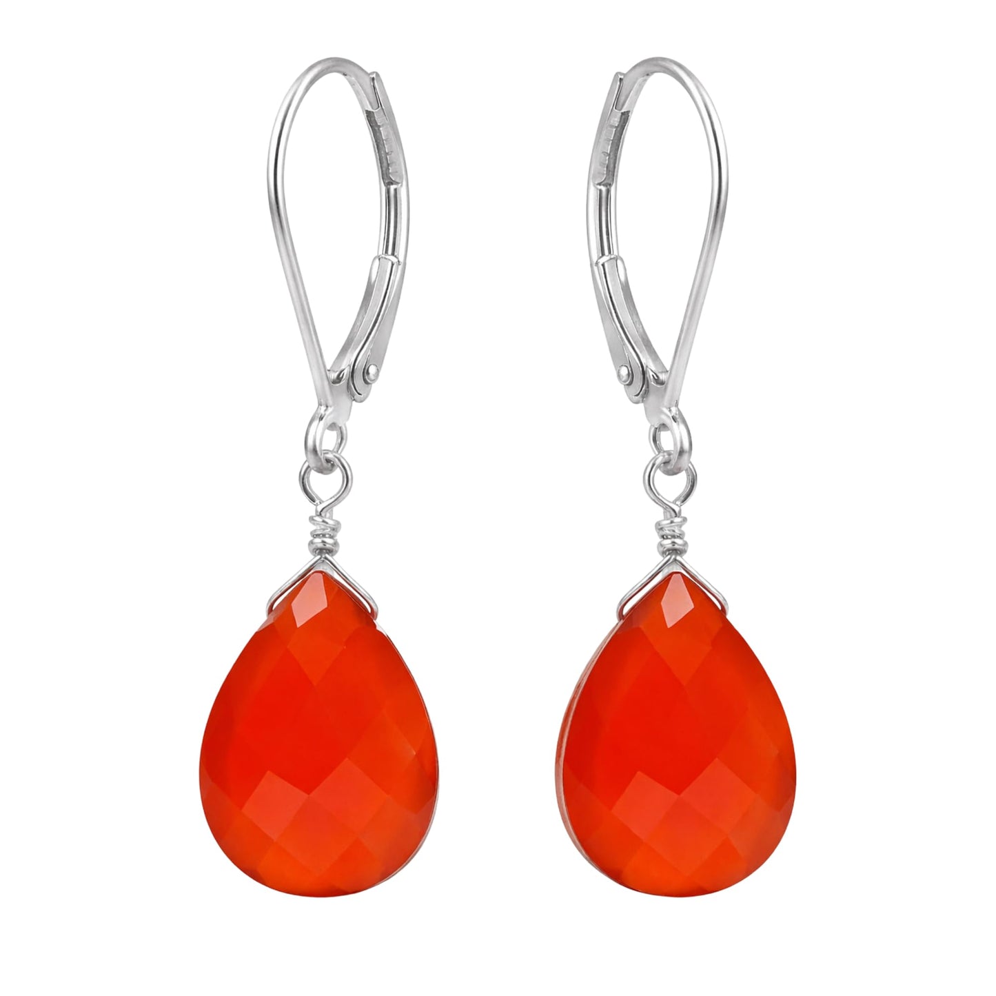 GemInspire Carnelian Pear Shape Tear Drop Earrings Suspended with Sterling Silver Lever Back Hoop, Elegant Handmade Women Dangling Jewelry