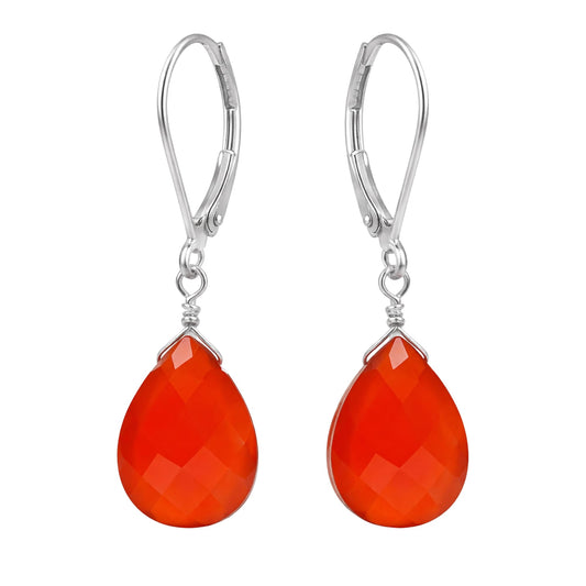 GemInspire Carnelian Pear Shape Tear Drop Earrings Suspended with Sterling Silver Lever Back Hoop, Elegant Handmade Women Dangling Jewelry