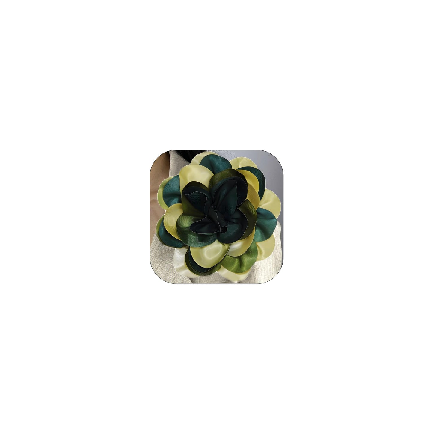 19mm Extra Large Rose Flower Brooches Lapel Pins Dainty Satin Fabric Brooches Big Camellia Flower Brooch Pin for Women Wedding Part Dance Clothes Accessories Jewelry (GreenYellew)