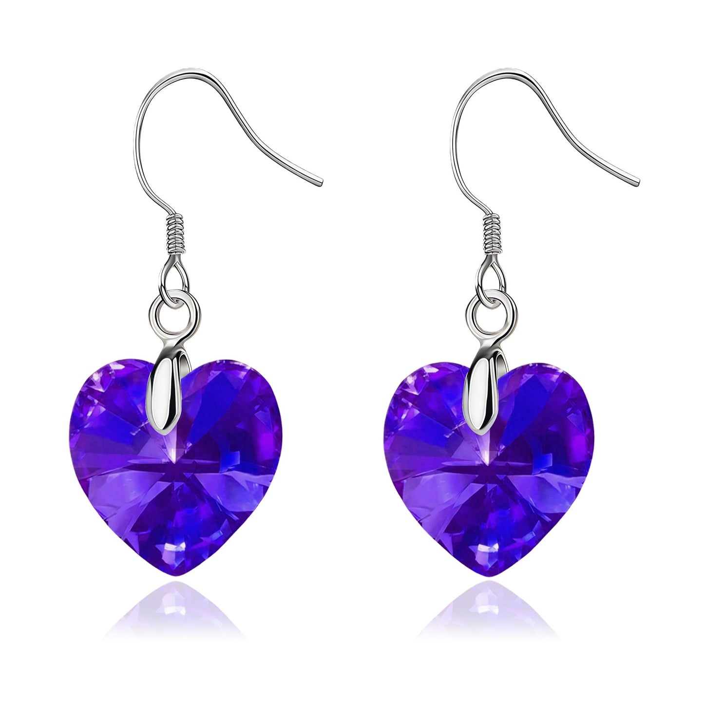 Austrian Crystal Heart Drop Dangle Earrings for Women 925 Sterling Silver Hook Hypoallergenic Earring (Violet)
