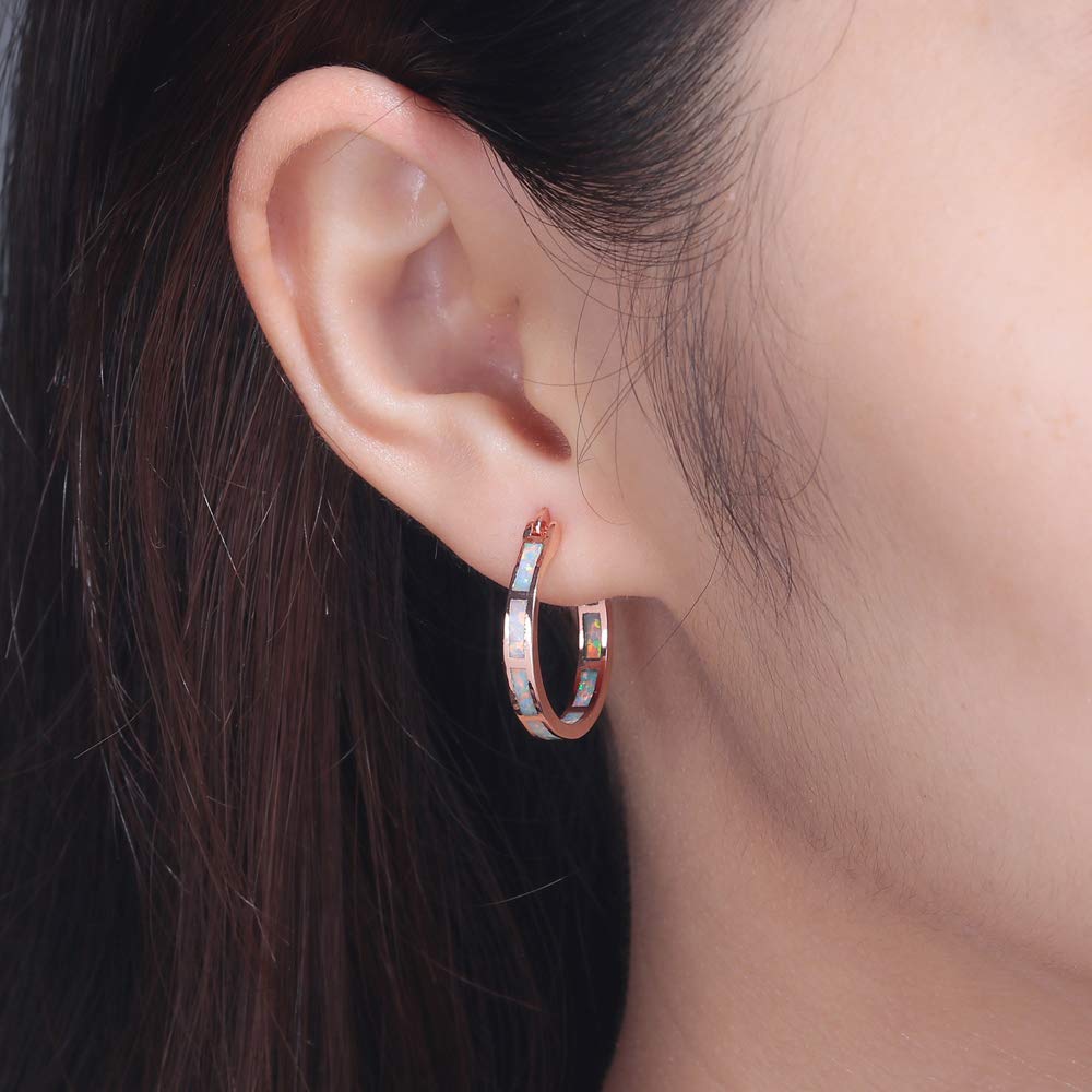 CiNily Rose Gold Plated Hoop Earrings, Opal Ear Hoops for Women Hypoallergenic Small Hoop Earring Ladies Gemstone Jewelry for Mom
