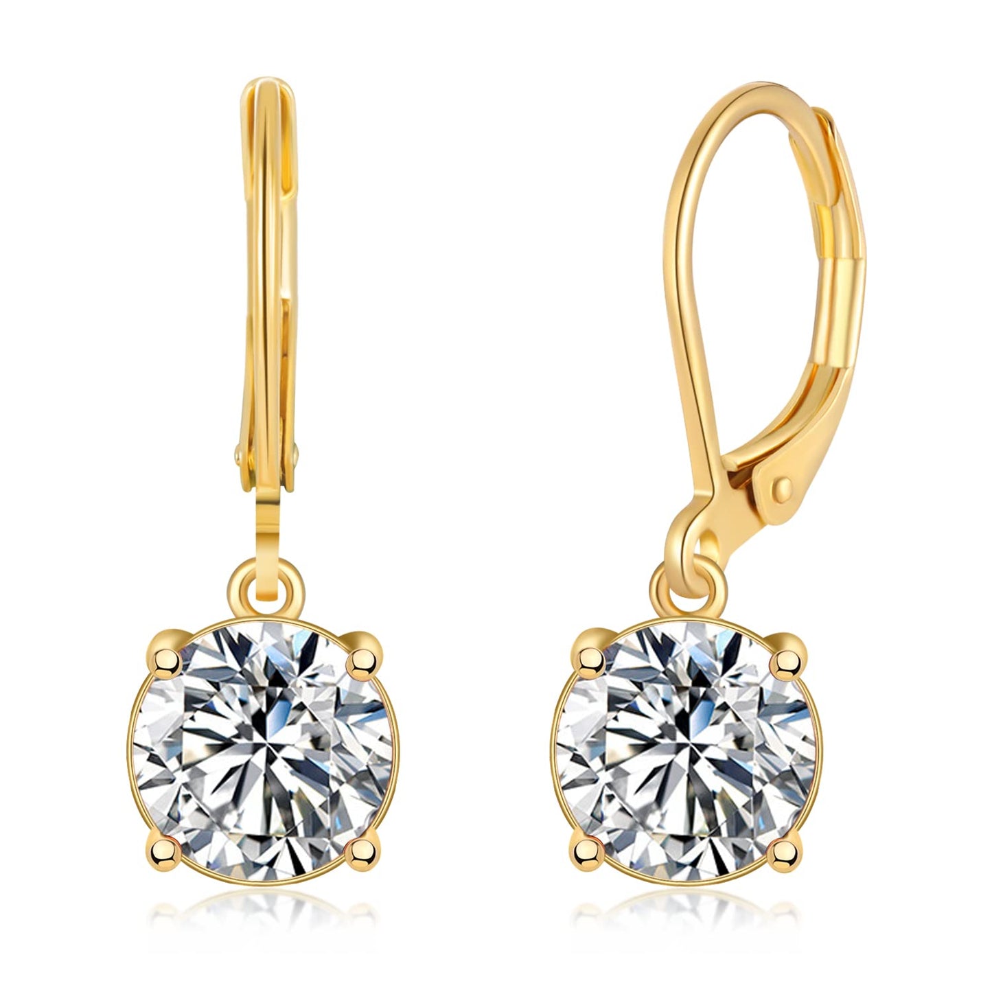 CiNily Dangle Earrings for Women Ladies Pendant Earrings 14K Yellow Gold Plated Drop Earring CZ White Cubic Zirconia Leverback Dangle Earrings for Sensitive Ears Hypoallergenic Fashion Jewelry