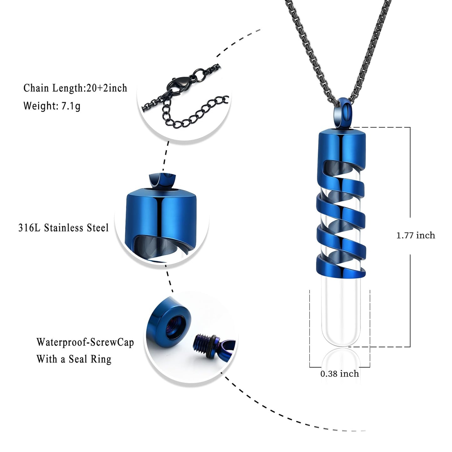 Cremation Jewelry for ashes Clear Glass Tube Cylinder urn Pendant Stainless Steel Urn Necklace Memorial Jewelry Ashes Necklace Cremation Keepsake for Men Women