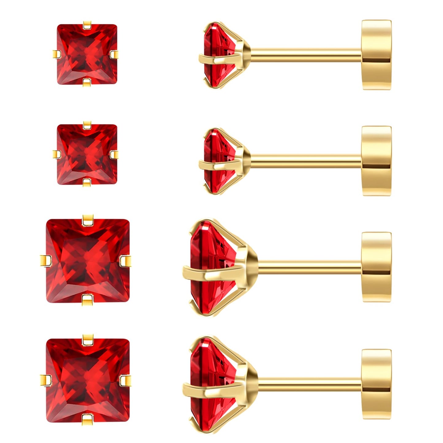Mothers Day Gifts Red Stud Earrings for Women, Red Earrings as Flat Back Stud Earrings for Women, 18k Gold Hypoallergenic Earrings Birthday Gifts