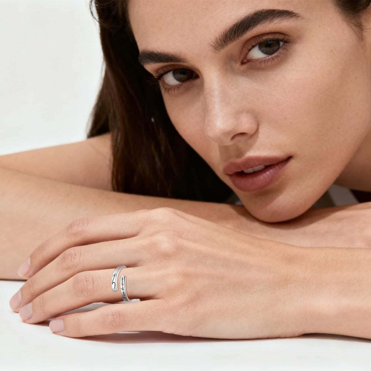 JXJL S925 Sterling Silver Inspirational Jewelry Rings Adjustable Ring Personality Encouragement Gift for Teens Women 8#
