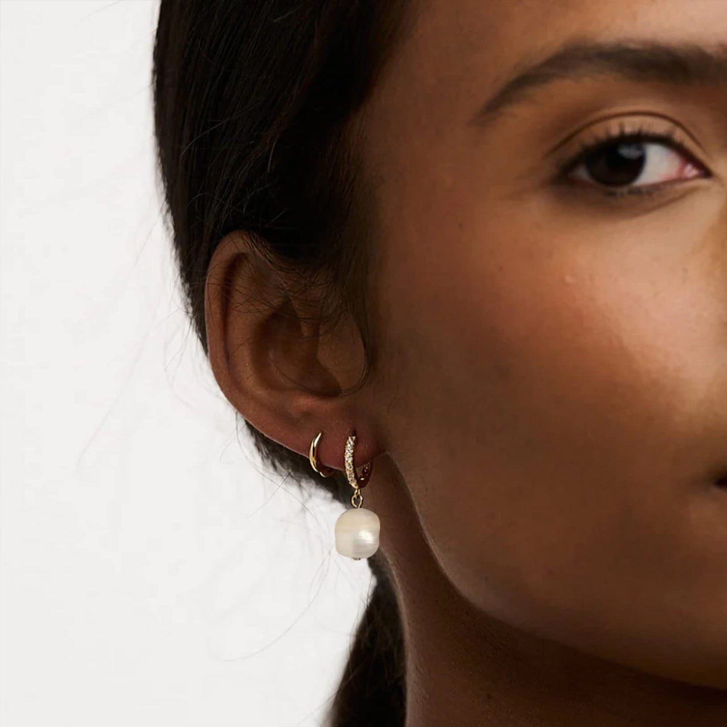 CERSLIMO Sterling Silver Pearl Drop Earrings for Women, S925, Baroque Shell, Hypoallergenic, Dainty Hoop, Modern Chic