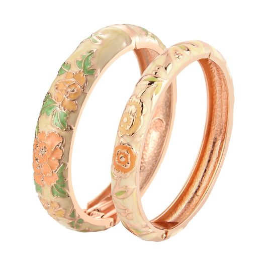 UJOY Cloisonne Bangles Gorgeous National Enameled Plated Handcrafted Jewelry Bracelets Gifts with Box 55C48-55A106 Yellow