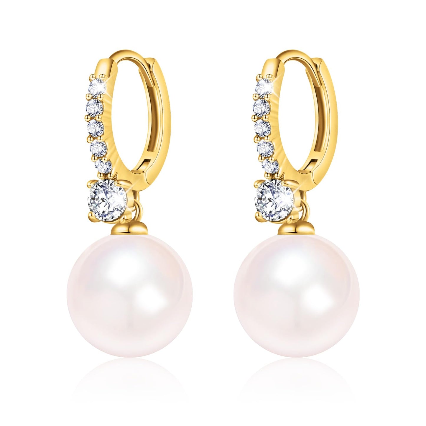 Pearl Earrings for Women 14K Gold Plated Hypoallergenic Pearl Earrings 5A Cubic Zirconia Dangle Earrings Elegant Jewelry (2-Gold-Pink)