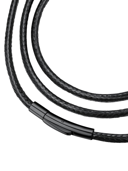 FaithHeart Waterproof Braided Leather Cord Chain Necklace Mens Wax Rope Chains for Pendant with Stainless Steel Clasp