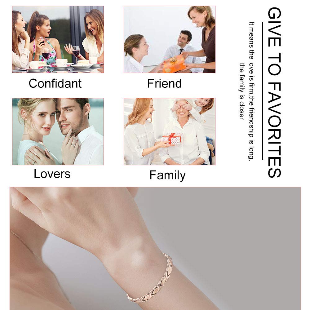 38 Elegant Titanium Magnetic Bracelet for Women Germanium and Magnetic Functions with Free Link Removal Tool Christmas gift (Rose Gold)