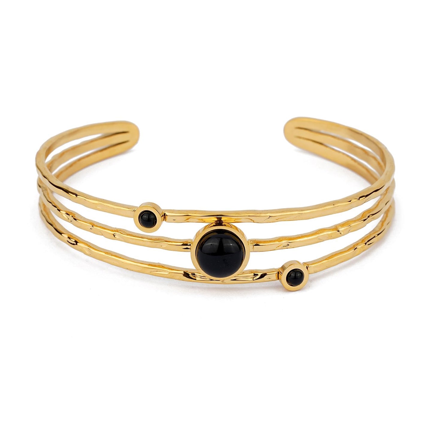 TaYolnFaSo Black Agate Bracelets for Women 18k Gold Plated Adjustable Open Wide Cuff Bracelet Wrap Bangle Agate Jewelry Valentine's Day Gifts for Wife Girlfriend Mother