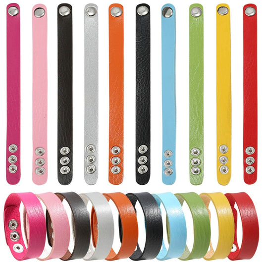 KABAKE 20 Pack Faux Leather Bracelet Blank Snap Bracelets Colorful Adjustable Plain PU-Leather Wrist Cuffs for Men Women DIY Craft Wristbands