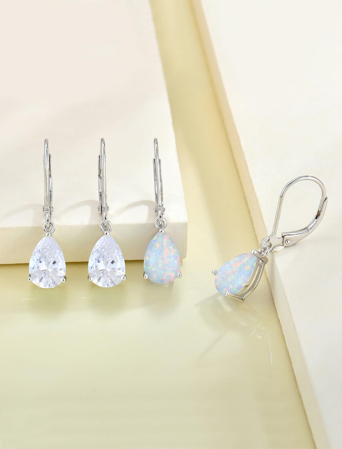 YL 925 Sterling Silver Teardrop Dangle Drop Earrings for Women 7x10 MM Solitaire Cubic Zirconia Leverback Jewelry
