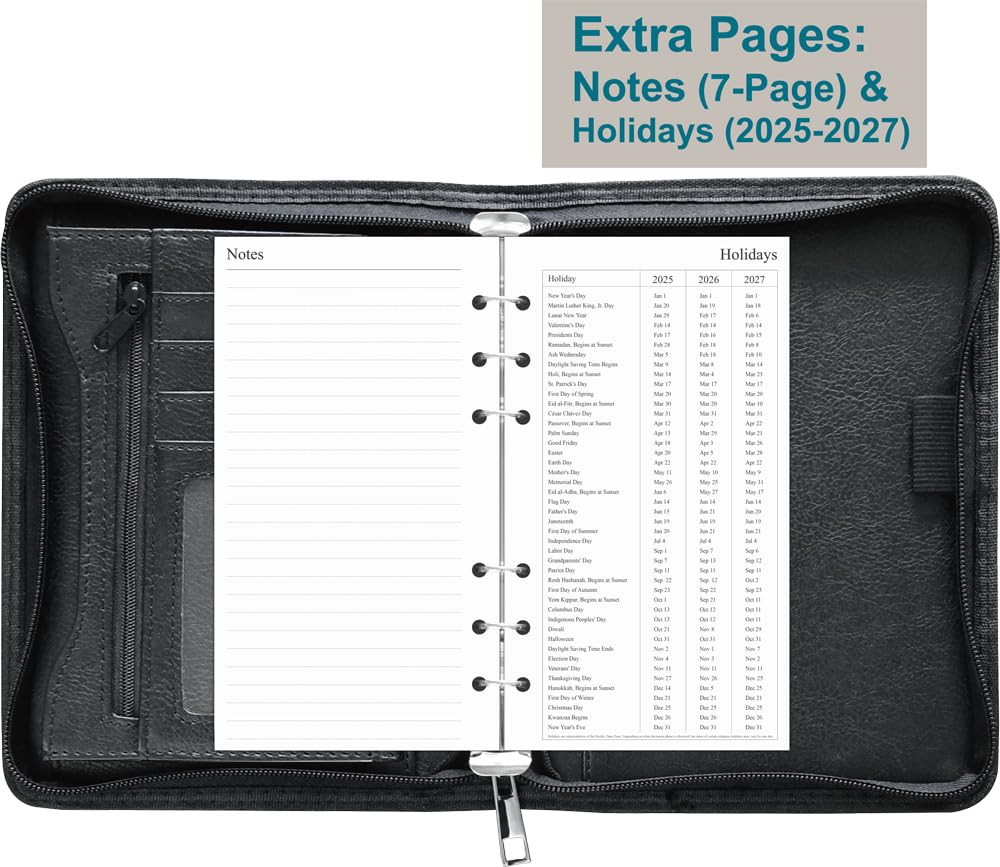 Fan&Ran 2026-2027 Zipped Planner Organizer, Weekly and Monthly Refills with Simulated Leather Cover, Personal Size, Black