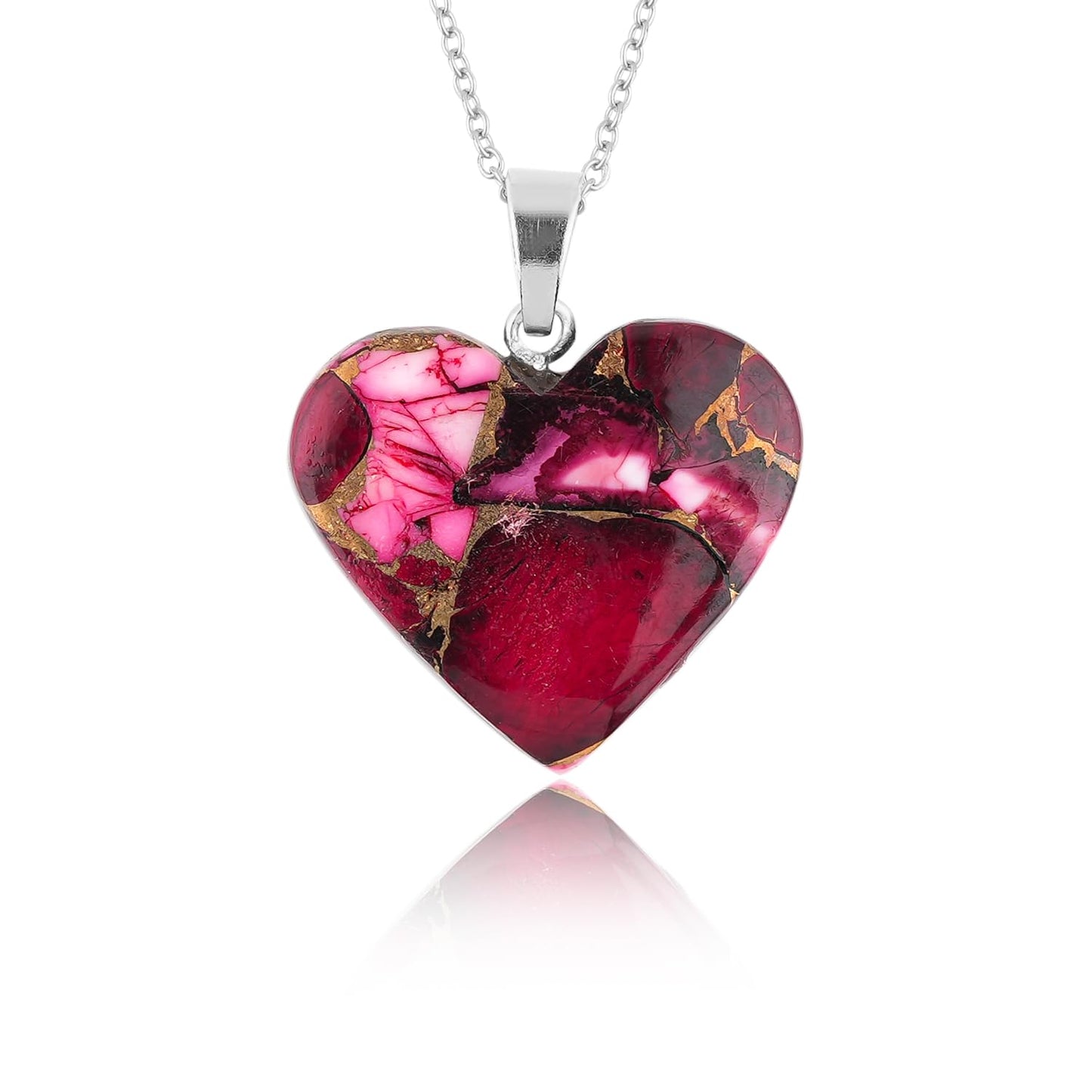 Yashee Natural Red Dahila Oyster Turquoise Heart Shape Crystals Pendant Necklace, Chakra Energy Healing Gemstone, Real Crystal, Top Grade, Beautiful Women Simple Jewelry